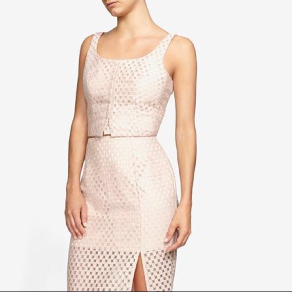 intermix blush embroidered lace crop top